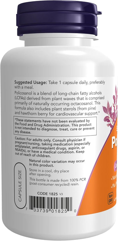 NOW Foods Supplements, Policosanol 40mg with Pine Plant Sterols and Hawthorn, Extra Strength, 90 Veg Capsules