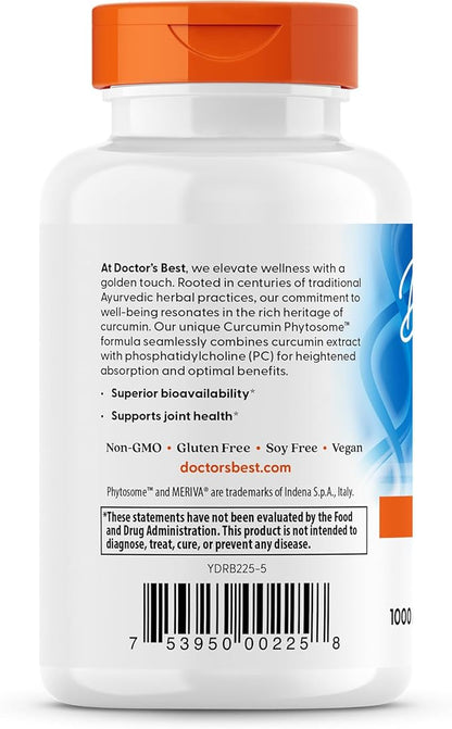 Doctors Best Curcumin Phytosome, Bioavailable Curcumin, Non-GMO, Gluten Free, Soy Free, Vegan 60 Veggie Caps