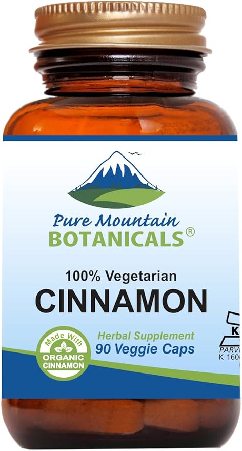 Pure Mountain Botanicals Cinnamon Capsules - Kosher Vegan Pills with 1000mg of Organic Cassia Cinammon Bark Supplement