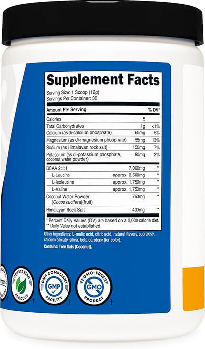 Nutricost BCAA + Hydration Powder (Peach Mango) 30 Servings - Branched Chain Amino Acids with Hydration Complex - Gluten-Free, Non-GMO