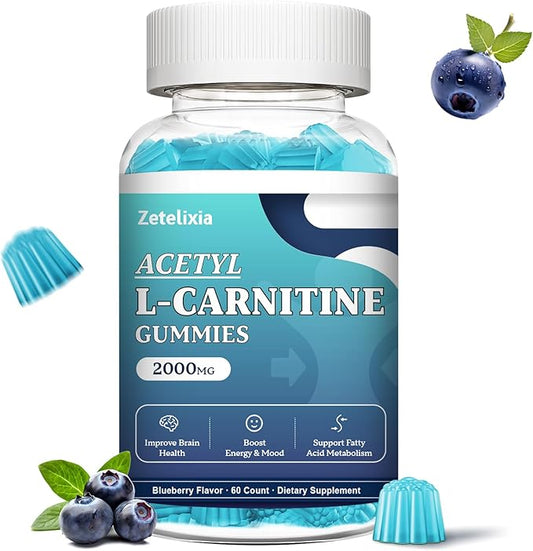 Acetyl L-Carnitine Gummies, L-Carnitine Supplement for Women & Men, with Vitamin C & B12, ALCAR for Energy, Brain & Heart Health Support, Vegan, Non-GMO, Sugar Free, 60 Count