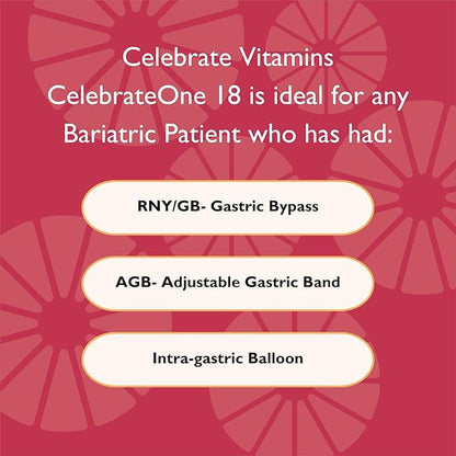 Celebrate Vitamins CelebrateONE 18 Chewables, 18mg Iron - One A Day Bariatric Multivitamin, Essential Vitamins & Minerals - Gastric Bypass & Sleeve Gastrectomy Supplement - Black Cherry (90 Tablets)