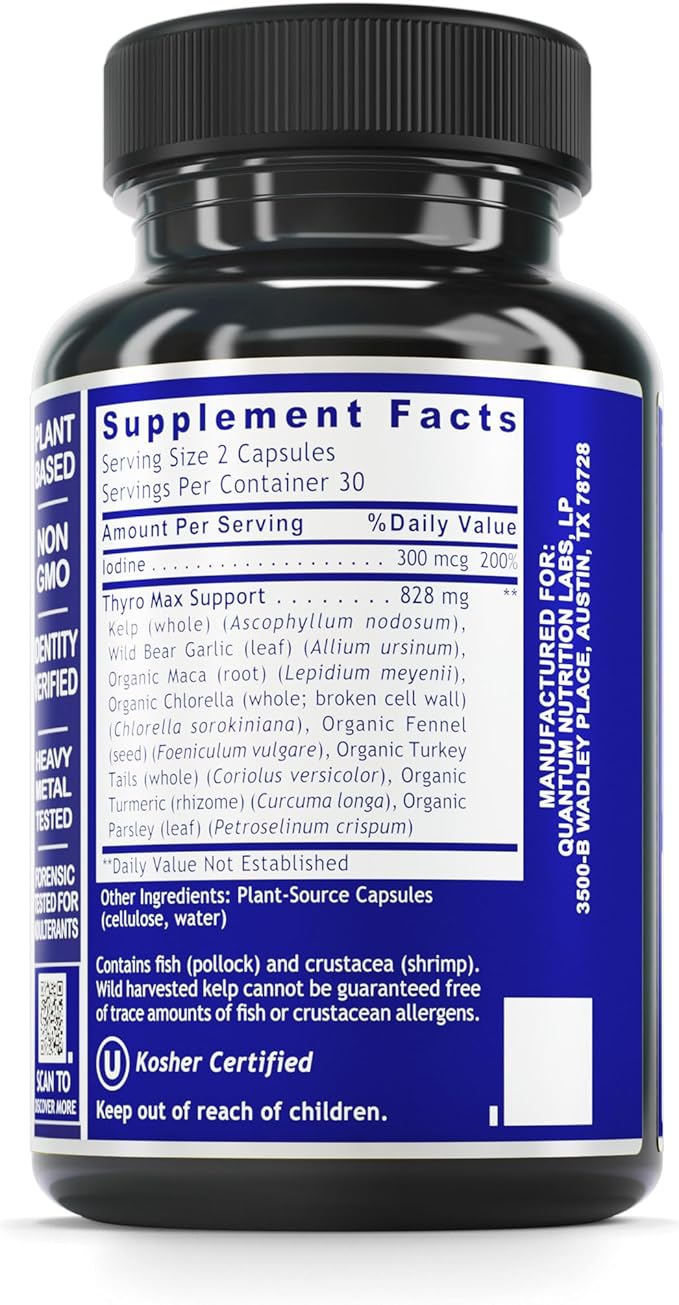 QNL Quantum Thyroid Support Supplement - Pure Thyroid Support Complex - Aids Hormonal Balance for Women & Men - Vegan Thyroid Complex - Features Iodine - 60 Plant-Source Capsules