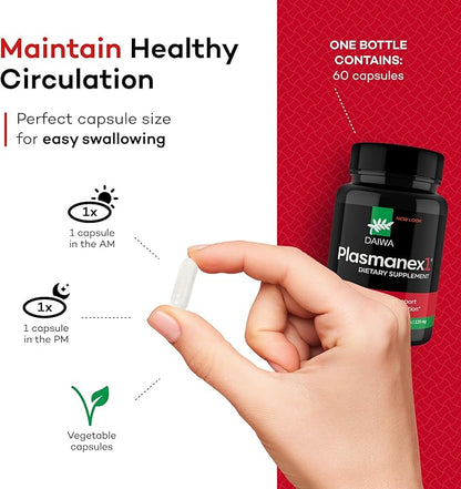 Daiwa Plasmanex 1 - Blood and Vein Circulation Supplements – Balance Circulation, Encourage Healthy Legs and Veins - 60 Vegan Capsules