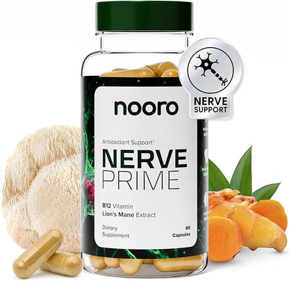 nooro Nerve Prime Supplement - R-Alpha Lipoic Acid, Lion’s Mane Mushroom, and Curcumin, Well-Being Support, Cognitive Function, Antioxidant Protection, 30-Day Supply