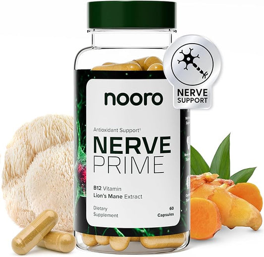nooro Nerve Prime Supplement - R-Alpha Lipoic Acid, Lion’s Mane Mushroom, and Curcumin, Well-Being Support, Cognitive Function, Antioxidant Protection, 30-Day Supply