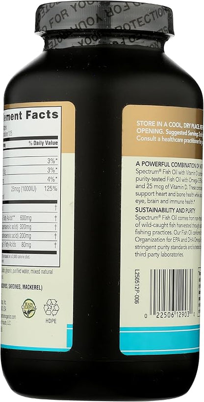 Spectrum Essentials Softgels, Fish Oil with Vitamin D, 1000 mg, 250 Count