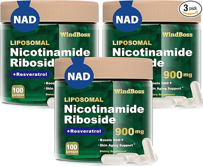 NAD Nicotinamide Riboside Resveratrol, Liposomal NAD Supplements for Women & Men, NMN Supplement Alternative, NAD Supplement - 100 Capsules - 3pcs
