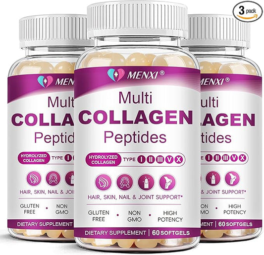 Multi Collagen Peptides Softgel for Women & Men - Type I, II, III, V, X - Hydrolyzed Collagen Peptides with Biotin, Vitamin C & Hyaluronic Acid - Support Skin Hair Nail & Joint - Non GMO, 180 Softgel