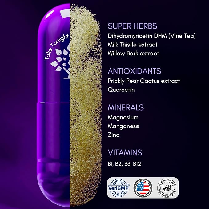 purple tree Post-Celebration Wellness Supplement | Liver Support, Body Replenisher, Rapid Hydration | Dihydromyricetin DHM, Milk Thistle, Electrolytes, Vitamin B, Willow Bark, Quercetin (180 Pills)