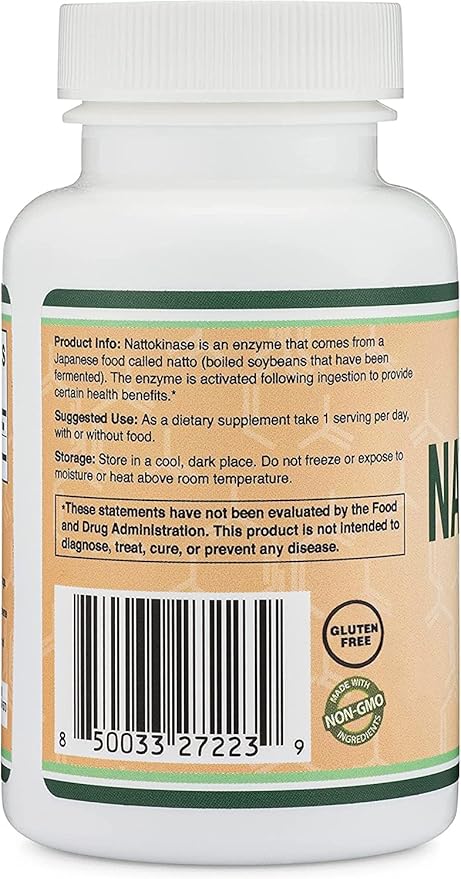Nattokinase Supplement 4,000 FU Servings, 120 Capsules (Derived from Japanese Natto) Systemic Enzymes for Cardiovascular and Circulatory Support by Double Wood