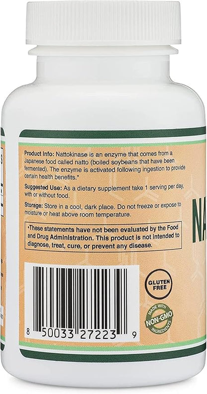 Nattokinase Supplement 4,000 FU Servings, 120 Capsules (Derived from Japanese Natto) Systemic Enzymes for Cardiovascular and Circulatory Support by Double Wood