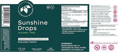 Mountain Meadow Herbs Sunshine Drops | Vegan Vitamin D3 Booster for Healthy Bones & Teeth | Ideal Winter Supplement | Tincture 4oz