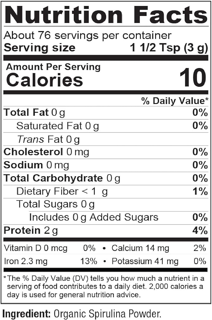 BareOrganics 13132 USDA Organic Raw Spirulina Powder, Whole Food Supplement, Gluten-Free & Non-GMO, 8 Ounce (Pack of 3)