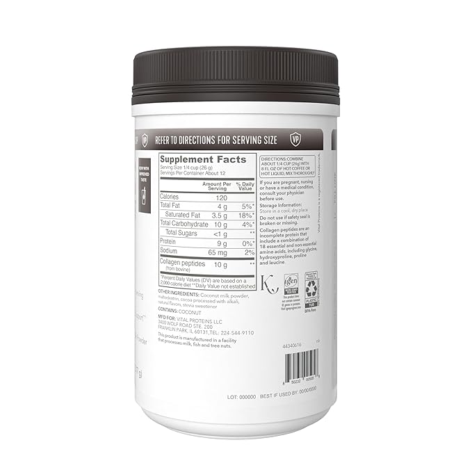 Vital Proteins Collagen Coffee Creamer, Coconut Milk based & Low Sugar Powder with Collagen Peptides Supplement - Supporting Healthy Hair, Skin, Nails with Energy-Boosting MCTs - Mocha 11.2oz