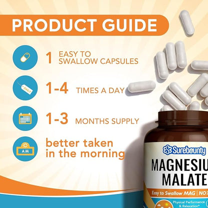 Magnesium Malate Capsules 410mg, Magnesium Supplement, Chelated, High Absorption, Energy Production & Muscle Support, Mineral for Children, Teenagers, and Adults, 90 Vegan Capsules