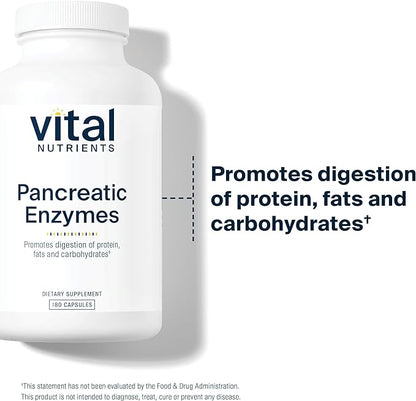 Vital Nutrients Pancreatic Enzymes 1000mg (Full Strength) | Pancreatin Digestion Supplement with Protease, Amylase & Lipase | Digestive Enzymes | Gluten, Dairy, and Soy Free | 180 Capsules