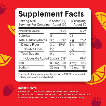 Bellway Super Fiber Powder + Fruit, Raspberry Lemon Super Fiber Packets + Fruit, Raspberry Lemon