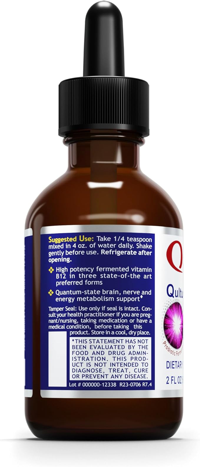 Quantum Nutrition Labs Qultured B12 - Vitamin B12, Pure B12 Liquid, B12 Sublingual, Methylated B12, Organic, Liquid Drops for Adults, Liquid B12 Supplement with Methylcobalamin - 2 Fl Oz