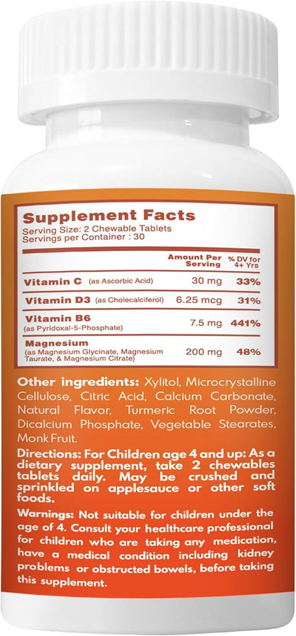 VAL Magnesium for Kids | High-Absorption Magnesium for Calm, Relaxation & Focus | Mg Glycinate, Citrate & Taurate | with Vitamin B6, D & C | Sugar-Free, Non-GMO | 60 Chewable Tablets