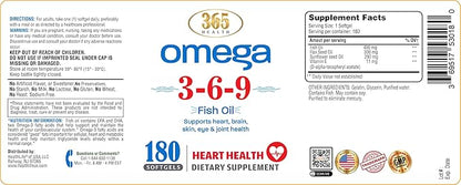 365 Health Omega 3-6-9 180 Softgels | from Fish, Flaxseed, Borage Oils | Non-GMO & Gluten Free