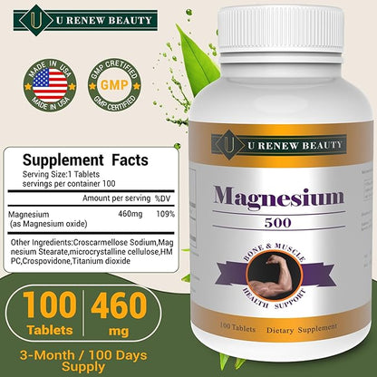 Magnesium 460mg Supplement,Magnesium Oxide Flakes for Muscle, Heart, Bone and Nerve Health Support,Coated Tablets,Non-GMO Ingredients,100 Servings (Pack of 2) 200 Day Supply
