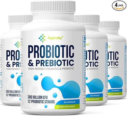 Probiotics for Women and Men, 300 Billion CFU Probiotics from 12 Strains Probiotic, Organic Prebiotics Blend, Probiotic Supplement for Gut Immune & Digestive Health, Shelf Stable, 240 Capsules