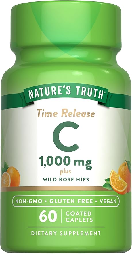 Nature's Truth Vitamin C 1000mg | 60 Caplets | with Wild Rose Hips | Vegan, Non-GMO & Gluten Free Supplement
