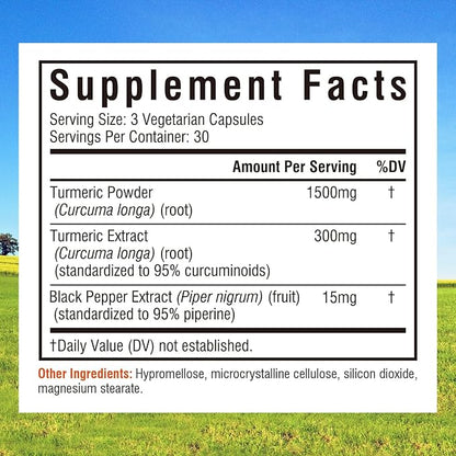 Innate Vitality Turmeric Curcumin Supplement 1800mg with Black Pepper 95% Curcuminoids, Extra Strength & Enhanced Absorption, Movement Support, Healthy Inflammatory Response, Antioxidant, 90 Caps