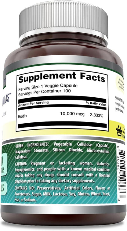 Amazing Formulas Biotin Supplement | 10000 Mcg Per Serving | 100 Veggie Capsules | Non-GMO | Gluten-Free | Made in USA