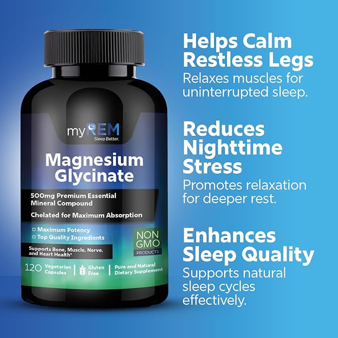 Magnesium Glycinate, 500mg Premium Essential Mineral Compound, Chelated for Maxium Absorbtion, Supports Bone, Muscle, Nerve, and Heart Health (60 Servings)