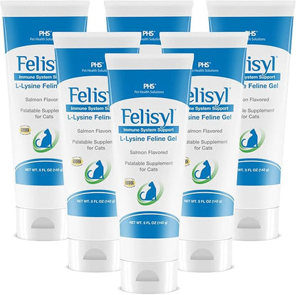 L-Lysine Gel for Cats (5oz) – Supports Immune, Respiratory, and Eye Health. Eases Sneezing, Runny Nose, and Watery Eyes. Tasty Salmon Flavor - Made in The USA (6 Pack)