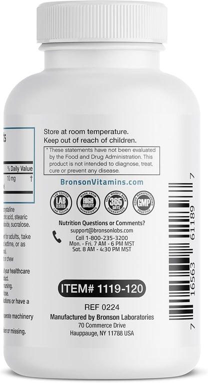 Bronson Melatonin 10mg Fast Dissolve Cherry Flavored Tablets Vegetarian Chewable Lozenges, 120 Count