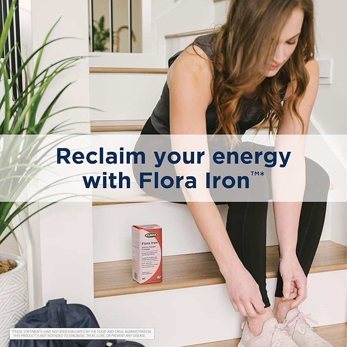 Flora Iron - Vegan Liquid Iron Supplement with B Vitamins - Offers Red Blood Cell & Energy Support - Yeast-Free & Gluten-Free - Delicious Fruit Juice Base - 15 fl. oz. Glass Bottle