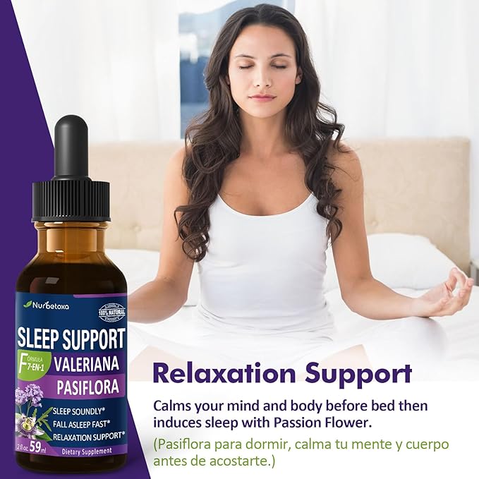 Valerian Sleep Support Drops, Gotas de Pasiflora y Valeriana y Lavanda para Dormir Profundamente rapido. Passion Flower & Lavender Extract Liquid Tincture for Fast and Sound Sleep. 2oz