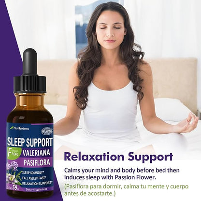 Valerian Sleep Support Drops, Gotas de Pasiflora y Valeriana y Lavanda para Dormir Profundamente rapido. Passion Flower & Lavender Extract Liquid Tincture for Fast and Sound Sleep. 2oz