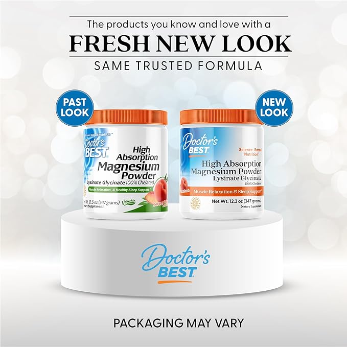 Doctor's Best High Absorption Magnesium Powder (Peach Flavored) 100% Chelated TRACCS, Not Buffered, Headaches, Muscle, Vegan, Peach Flavor, 12.3 Ounce (Pack of 1)