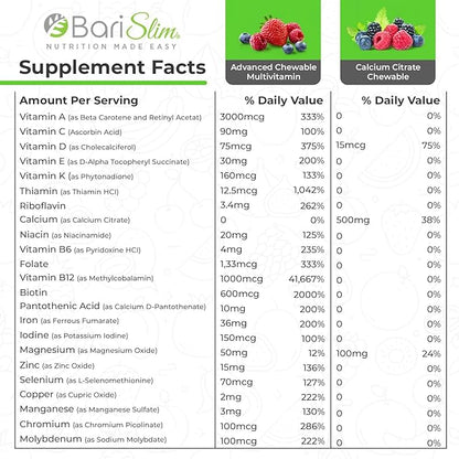 BariSlim Bariatric Calcium Citrate & Advanced Chewable Bariatric Multivitamin with Iron - Bariatric Vitamin and Supplement for Post Bariatric Surgery Including Gastric Bypass and Gastric Sleeve