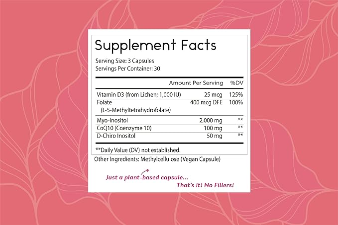 Thomas' all-natural Remedies Myo Inositol Supplement & D-Chiro Inositol Blend Supplement with Folate and Vitamin D3, 40 to 1 Ratio, Non-GMO, No Fillers, CoQ10, 90 Vegan Capsules