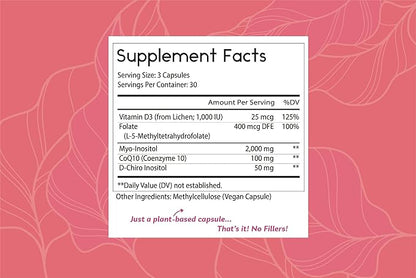 Thomas' all-natural Remedies Myo Inositol Supplement & D-Chiro Inositol Blend Supplement with Folate and Vitamin D3, 40 to 1 Ratio, Non-GMO, No Fillers, CoQ10, 90 Vegan Capsules