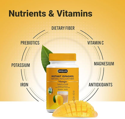 Hemani Instant Psyllium Husk Ispaghol 100g | Mango Flavored On-The-Go Fiber Supplement | Supports Digestive Health | Add to Water for a Refreshing Drink