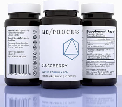 GlucoBerry by MD Process - Maqui Berry Extract with Chromium Picolinate for Blood Health Support - with Biotin and Gymnema Sylvestre - Doctor Formulated - 30 Capsules, 6 Pack
