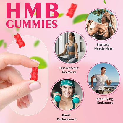 Pack of 2 HMB and L-Leucine Gummies, 3000mg HMB and Leucine Amino Acid for Men Women, for Muscle Growth, Muscle Relief, and Fast Workout Recovery, Vegan, Raspberry Flavor, 120 Count