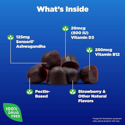 Natrol Ashwagandha Complete Gummy, 3-in-1 Daily Stress Support, Supports Better Mood, Reduces Occasional Stress and Fatigue, 30 Gummies, Up to a 15 Day Supply