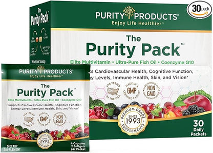 Purity Products Purity Pack (Elite Multi + Fish Oil + COQ10) - 1280mg of EPA + DHA + Omega-3's from Ultra Pure Fish Oil - Power Packed with Vitamins, Minerals, Super Fruits & More - 30 to-Go Packets