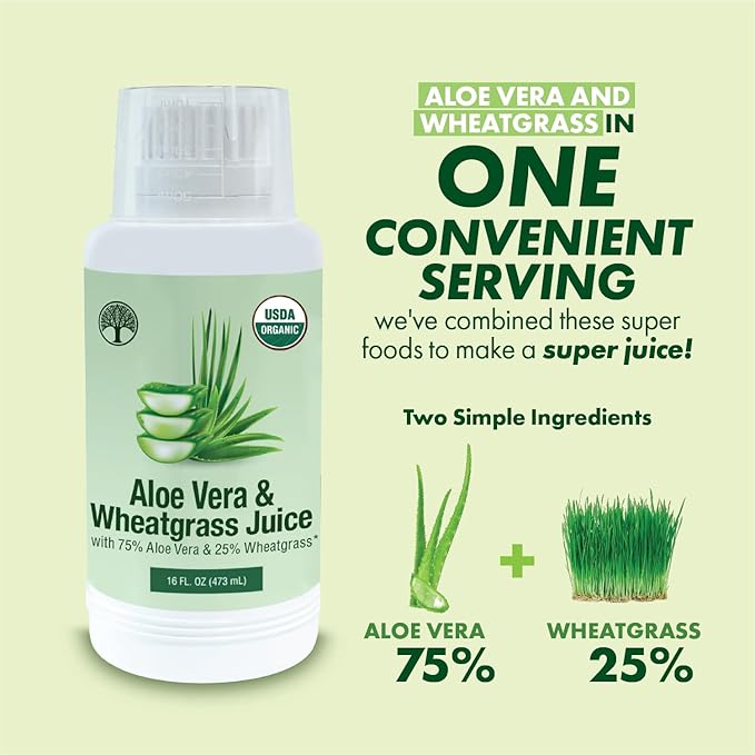 Aloe Vera & Wheatgrass Juice with Flavorall: USDA Certified Aloe Juice Shots - 30-Day Supply for Gut Detox, Immunity & Clear Skin, 75%-25% Highly Potent Concentration (Pineapple)
