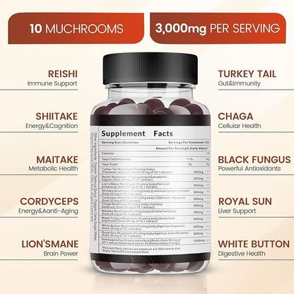 Mushroom Gummies - 10x Mushroom Blend - Mushroom Complex - Mushroom Supplement (90 Chews) Classic Coke
