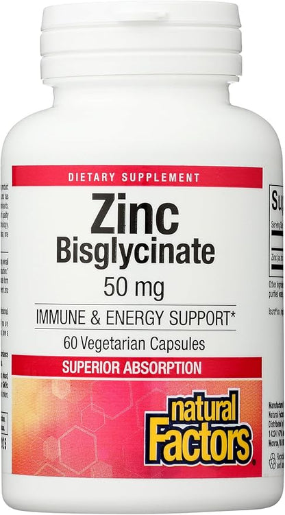 Natural Factors Zinc Bisglycinate, 50 mg, 60 Vegetarian Capsules