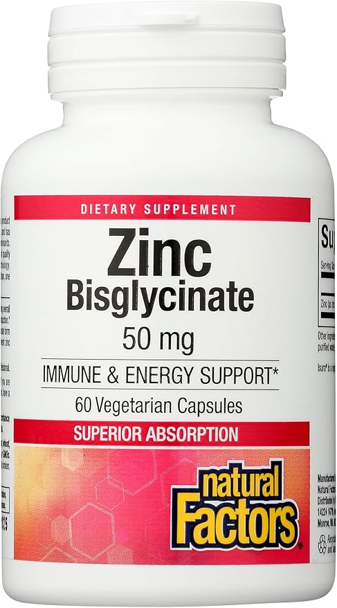 Natural Factors Zinc Bisglycinate, 50 mg, 60 Vegetarian Capsules
