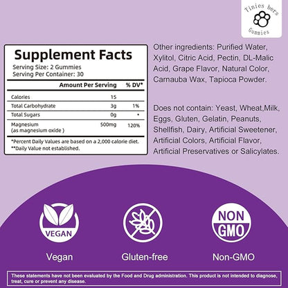 Magnesium Oxide Gummies 500mg, Sugar Free for Adults & Kids, Best Mg Form for ‘Digestion’, for Sleep, Nerve, Head Health, Muscle & Stress Relief, Gluten Free, Non GMO, Vegan, Pectin, 60